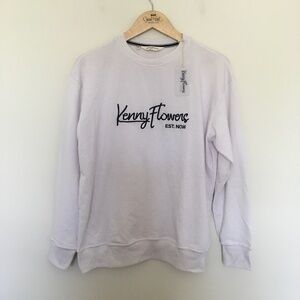 Kenny Flowers Womens M White Embroidered Logo Crew Neck Layover Sweatshirt NWT